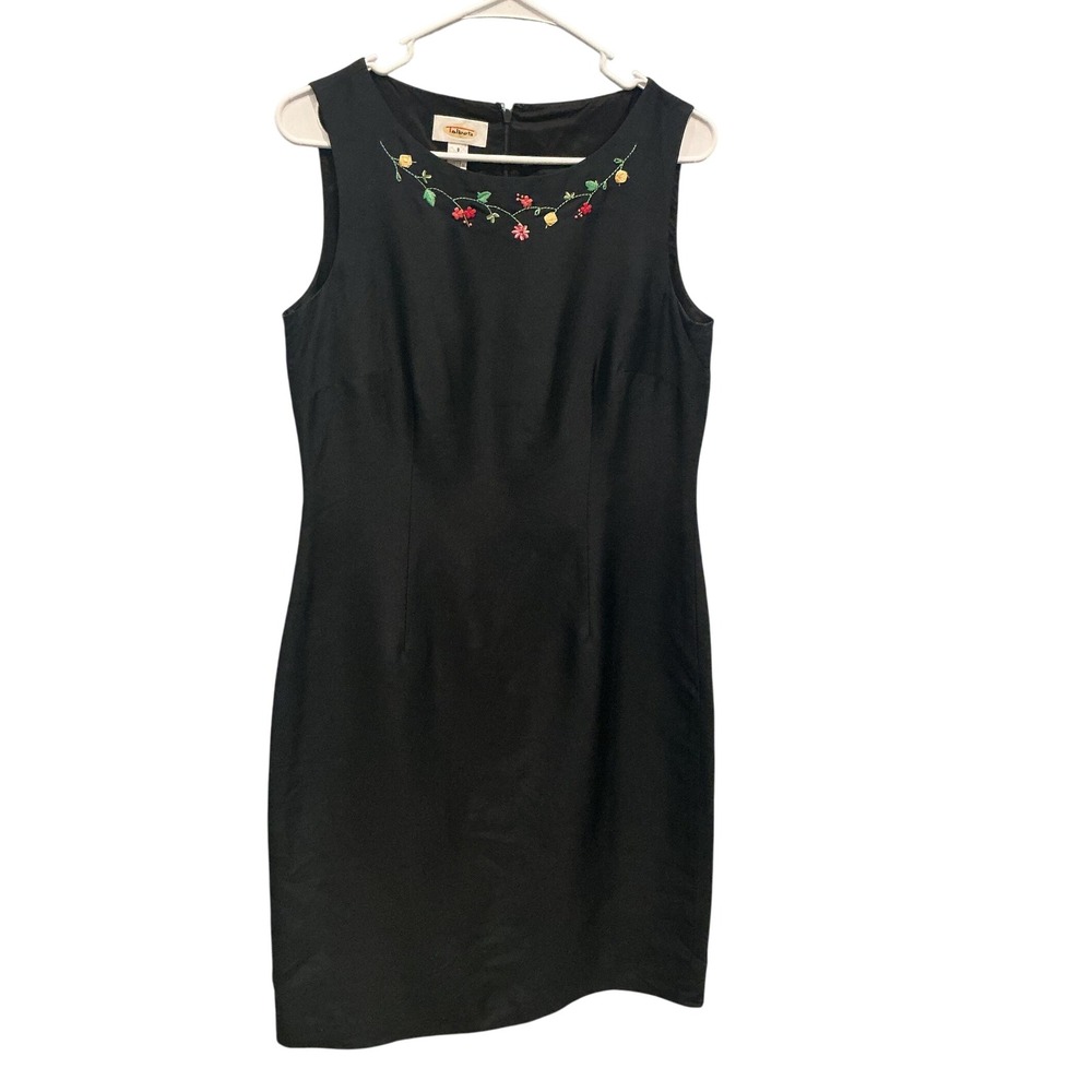 Talbots Womens‎ Embroidered Sleeveless Silk Sheath Dress 8 Black Floral LBD Work